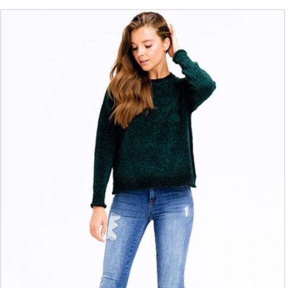 (LAST ONE) Emerald Cropped Chenille Sweater - Picture 2 of 3